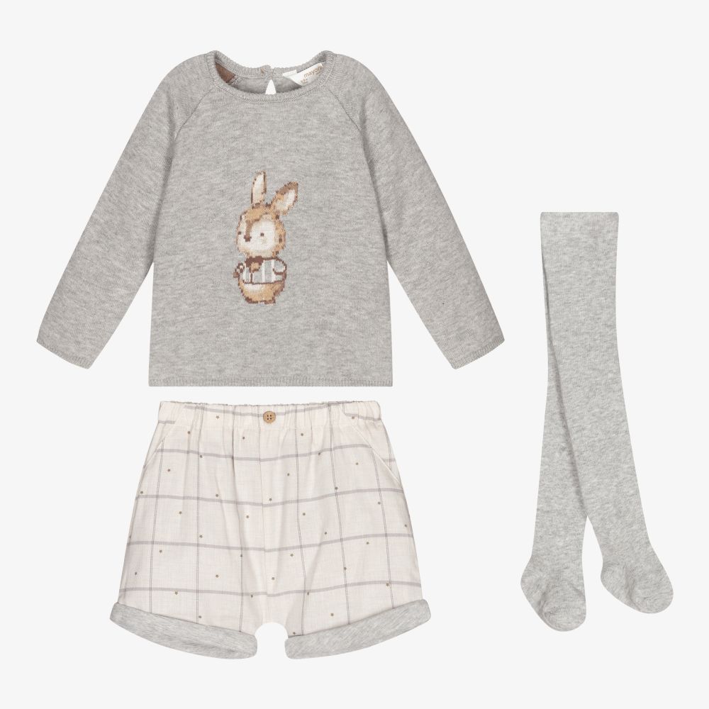 Mayoral Newborn Grey Cotton Baby Shorts Set Childrensalon Outlet