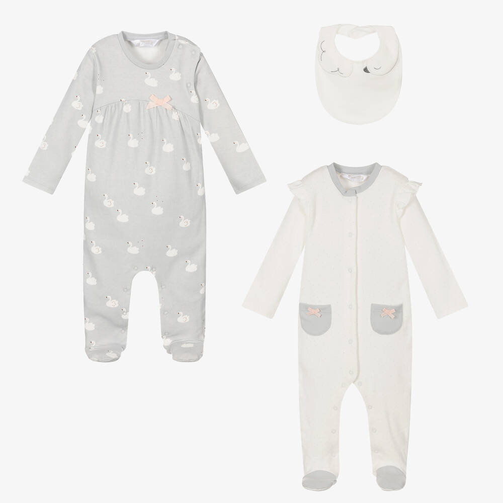 Mayoral Newborn-طقم بيبي غرو قطن مستدام لون عاجي ورمادي للمولودات | Childrensalon Outlet