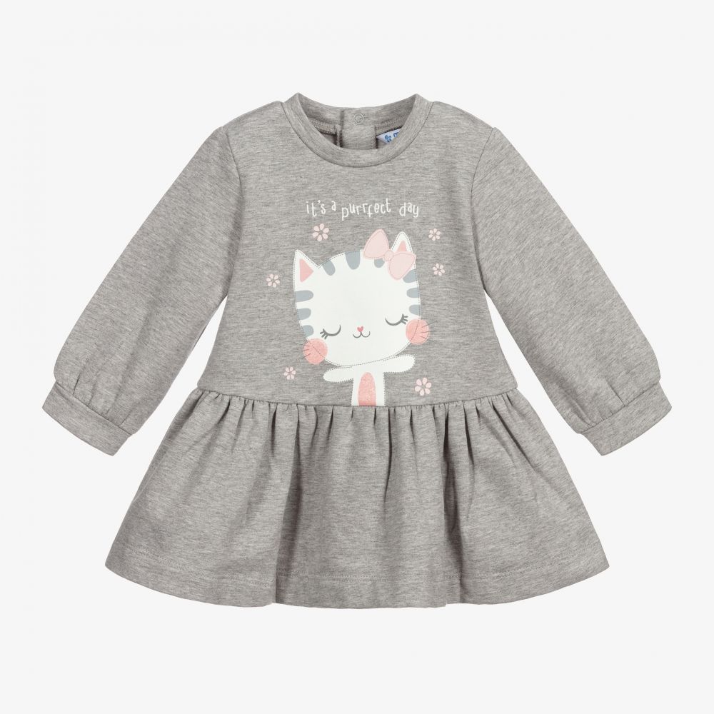 Mayoral - Grey Cotton Cat Dress | Childrensalon