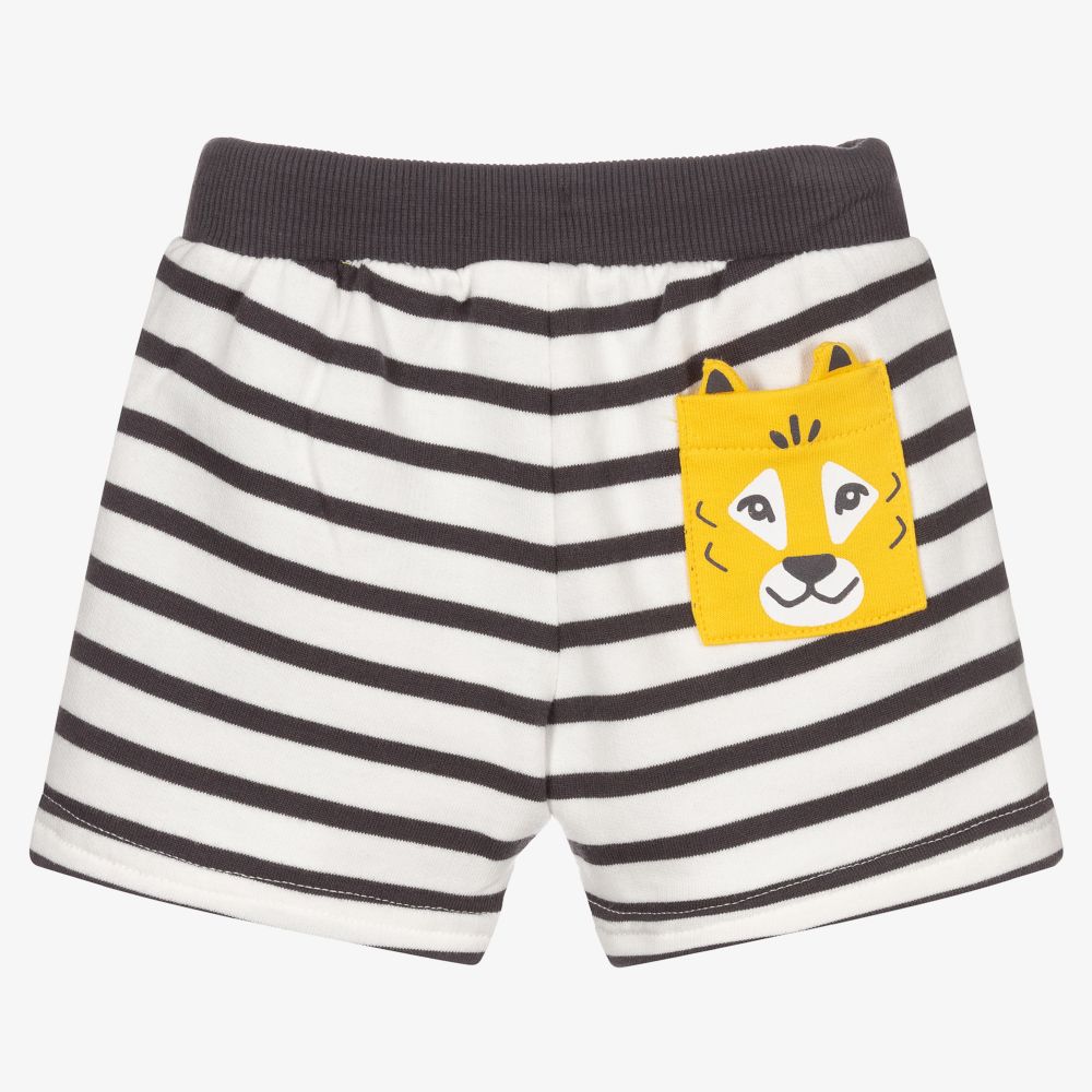 مايورال-شورت أطفال ولادي قطن جيرسي مقلم لون أبيض ورمادي داكن | Childrensalon Outlet