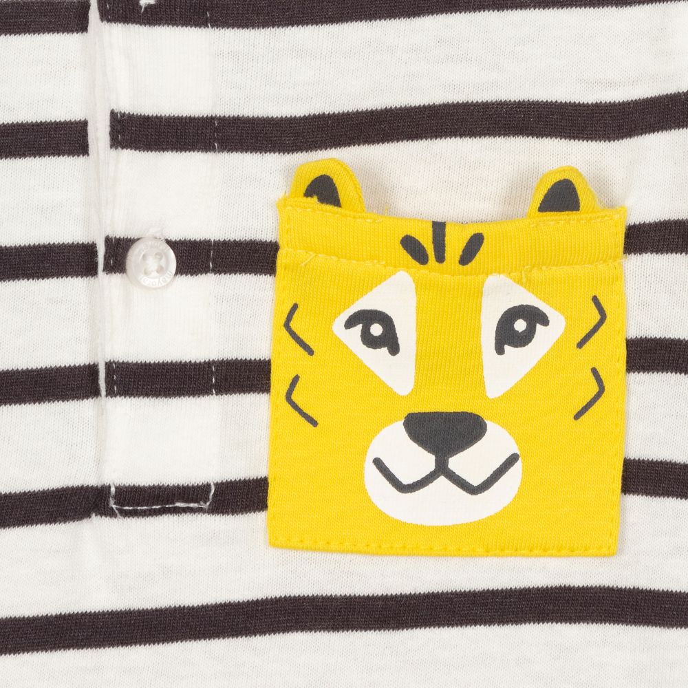 Mayoral-تيشيرت أطفال ولادي قطن مقلم لون رمادي وأبيض | Childrensalon Outlet