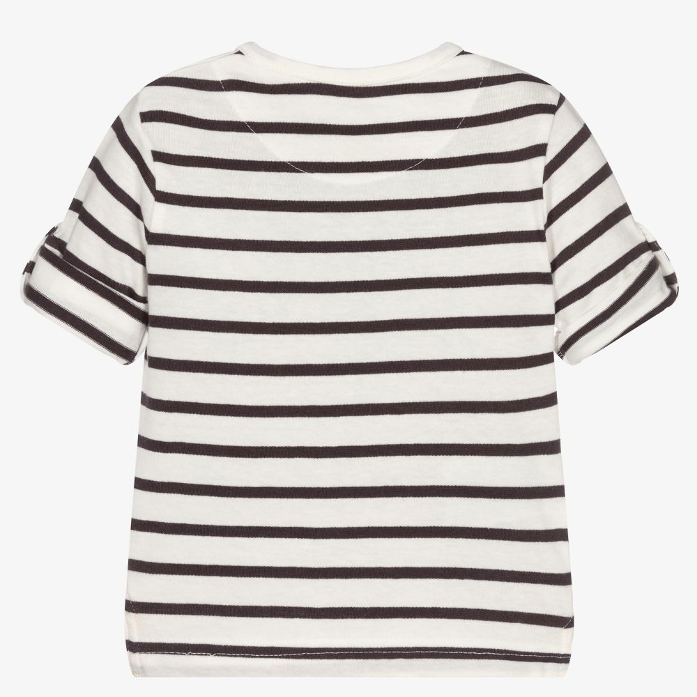 Mayoral-تيشيرت أطفال ولادي قطن مقلم لون رمادي وأبيض | Childrensalon Outlet