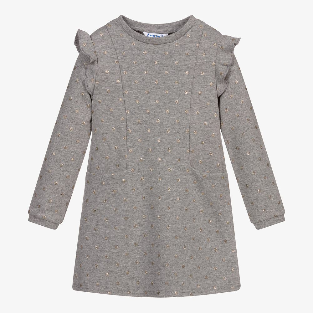 Mayoral - Grey & Gold Polka Dot Dress | Childrensalon