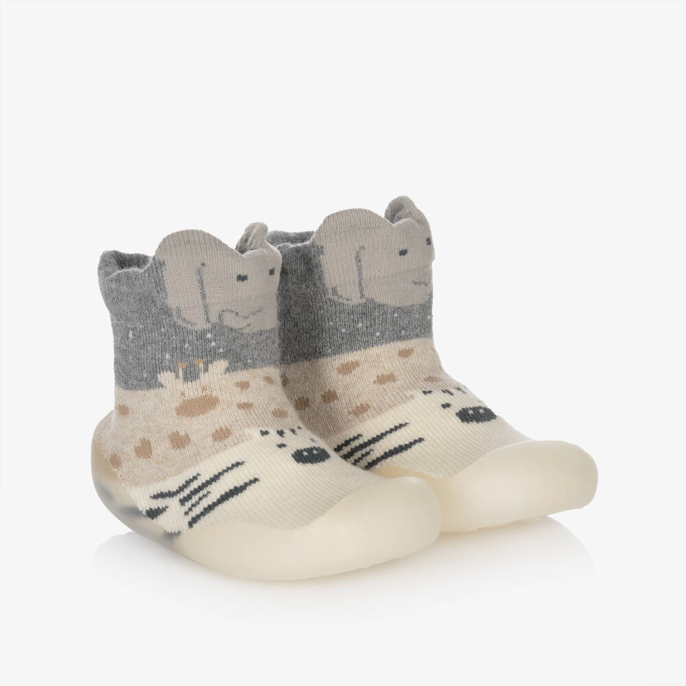 Mayoral Newborn-Grey & Ivory Animal Cotton Baby Slipper Socks | Childrensalon Outlet