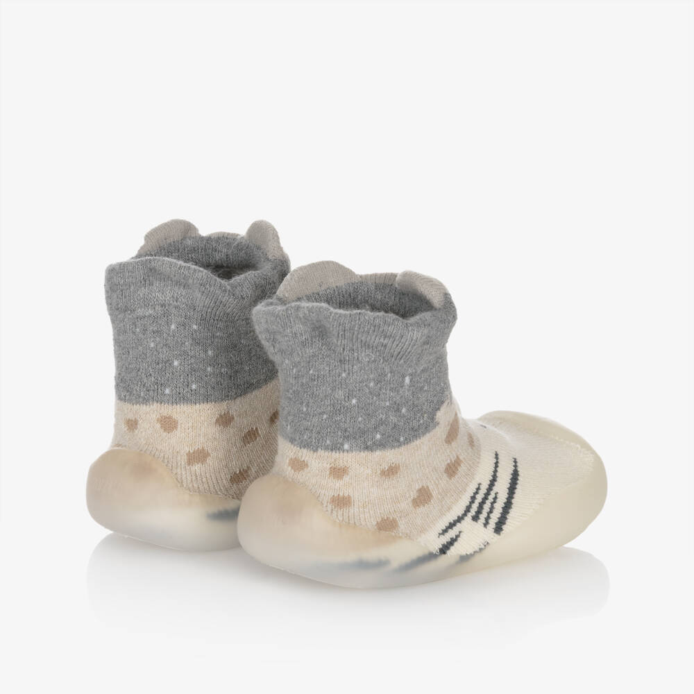Mayoral Newborn-Grey & Ivory Animal Cotton Baby Slipper Socks | Childrensalon Outlet
