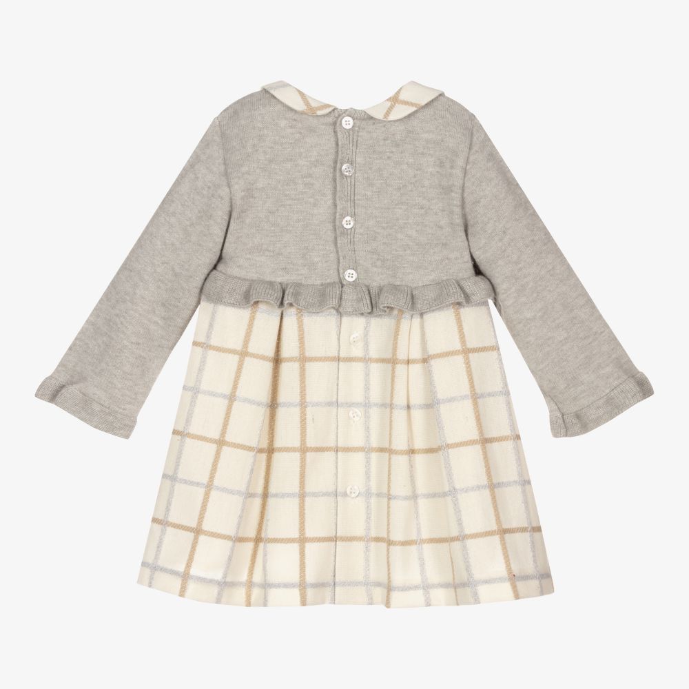 Mayoral Newborn-فستان مزيج قطن محبوك كاروهات لون رمادي وعاجي | Childrensalon Outlet
