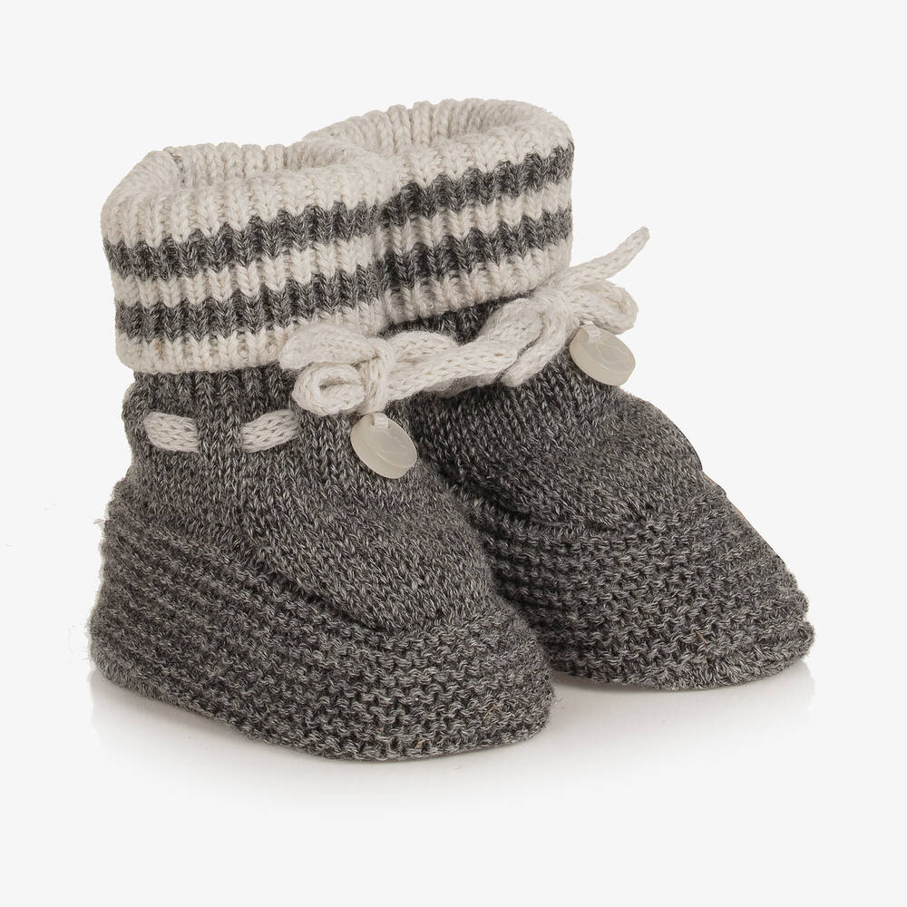 Mayoral Newborn - Strick-Babyschuhe in Grau und Elfenbein | Childrensalon