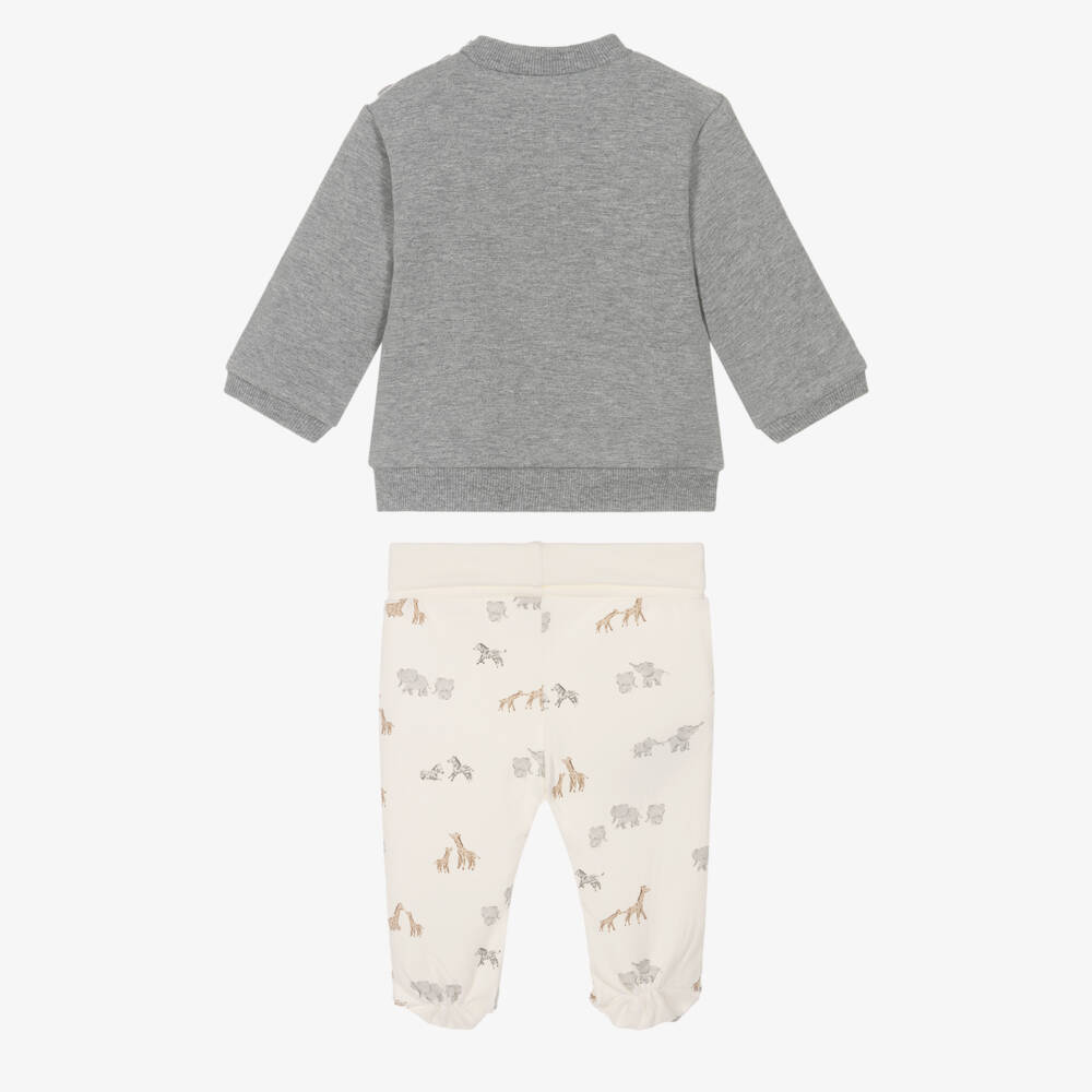 Mayoral Newborn-Grey & Ivory Safari Animal 2 Piece Babygrow | Childrensalon Outlet