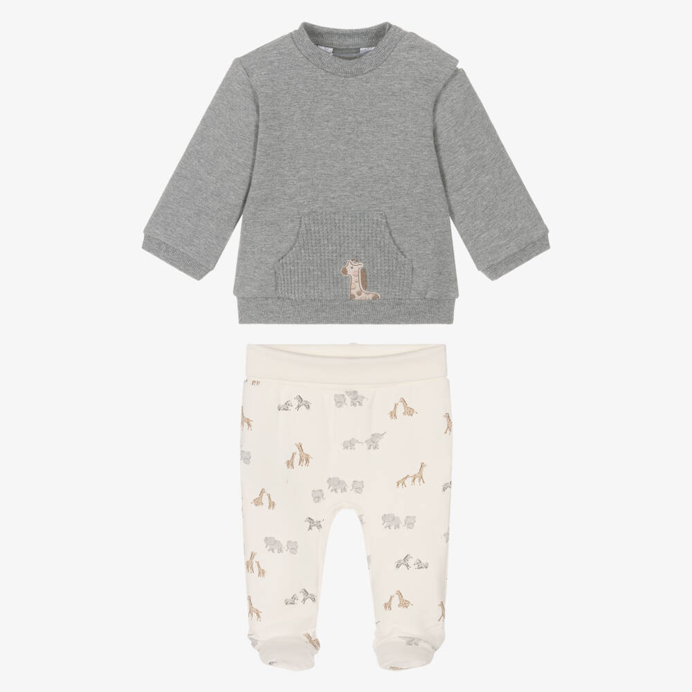 Mayoral Newborn-Grey & Ivory Safari Animal 2 Piece Babygrow | Childrensalon Outlet