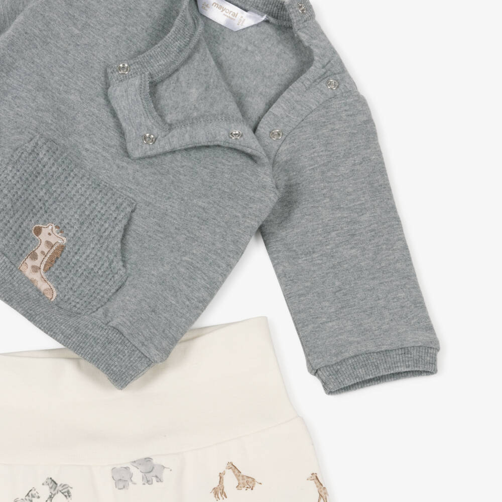 Mayoral Newborn-Grey & Ivory Safari Animal 2 Piece Babygrow | Childrensalon Outlet