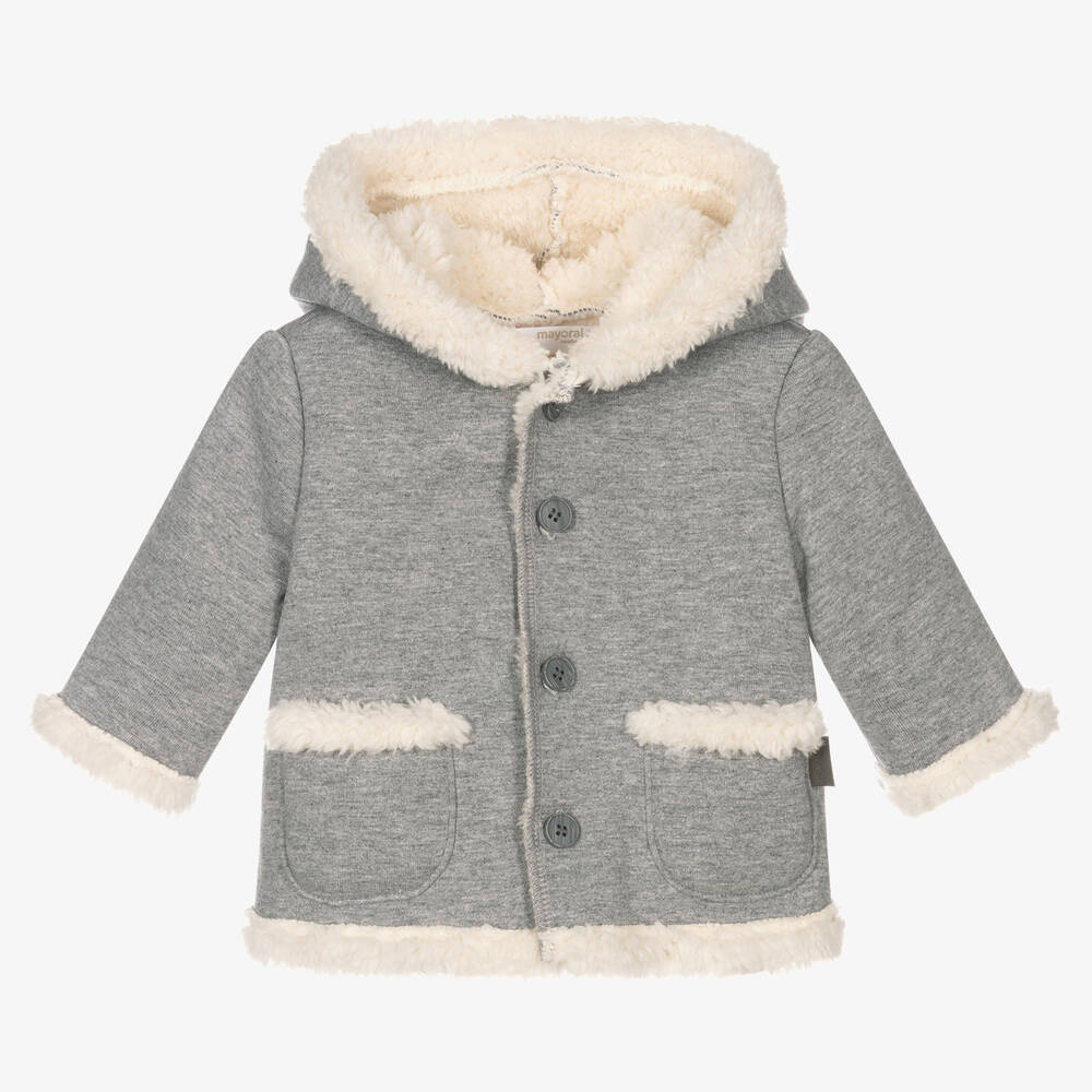 Mayoral Newborn - Grey Jersey Hooded Pram Coat | Childrensalon