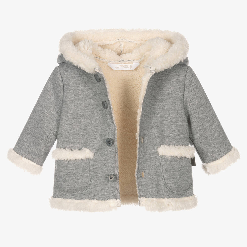 مايورال Newborn-معطف برام هودي جيرسي لون رمادي للأطفال | Childrensalon Outlet