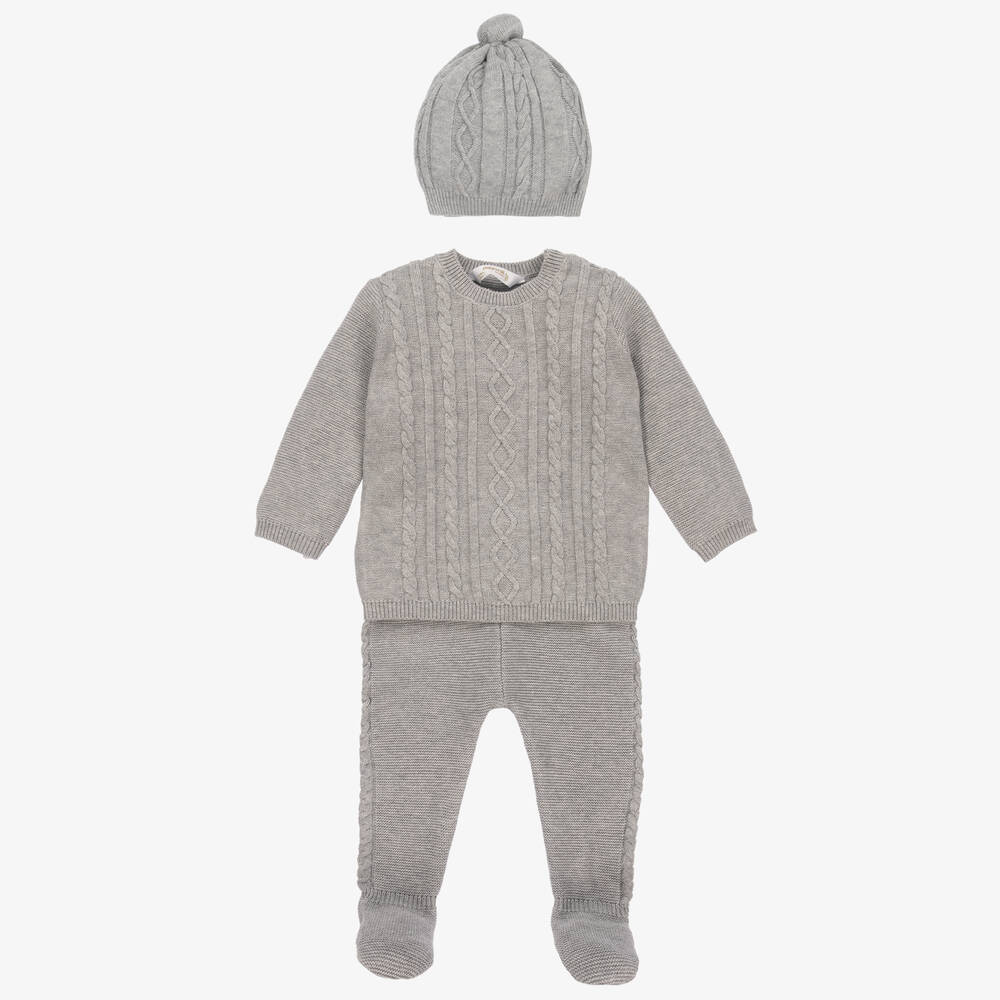 Mayoral Newborn - Grey Knit Babysuit & Hat Set | Childrensalon