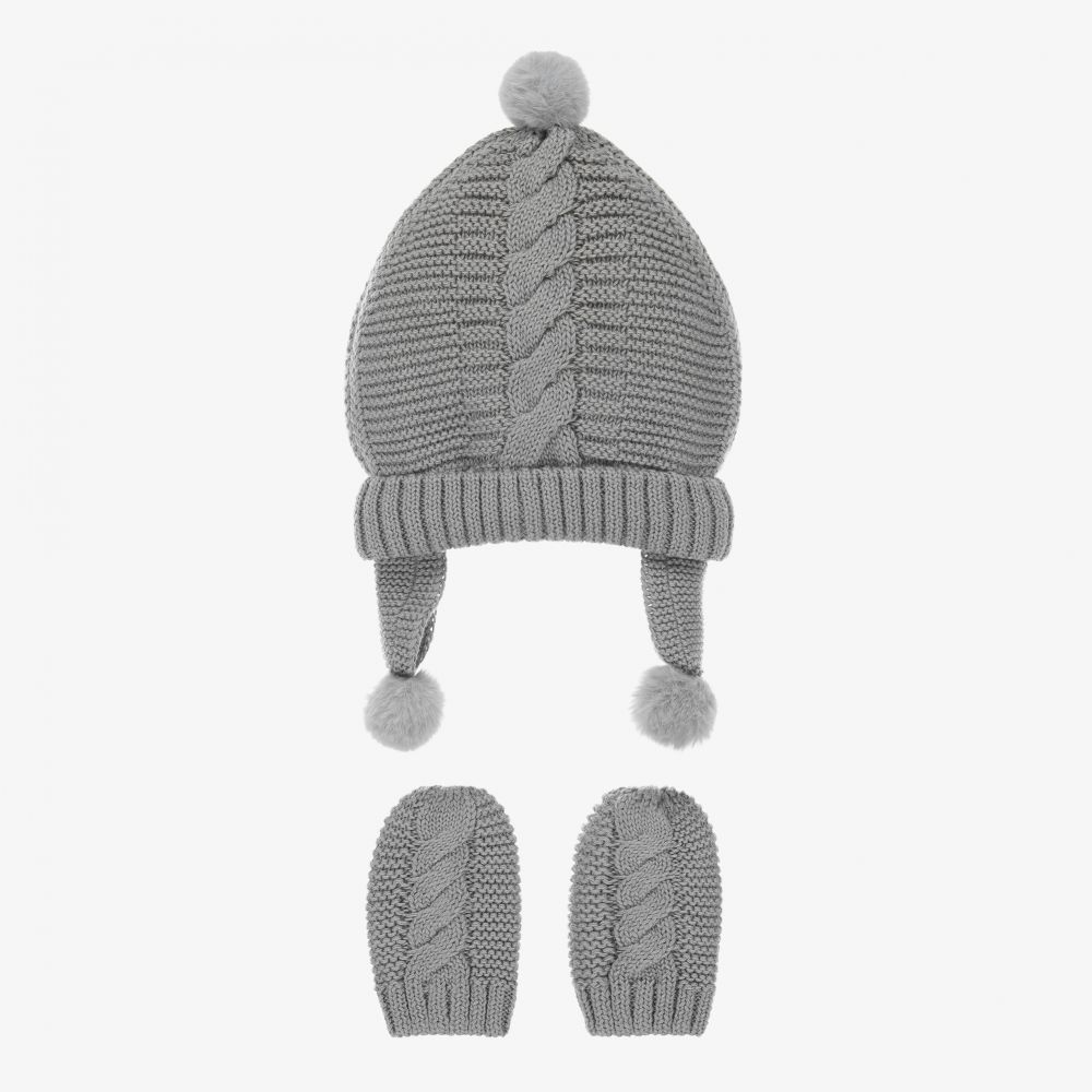 Mayoral Newborn - Graues Set aus Strickmütze und Fäustlingen  | Childrensalon