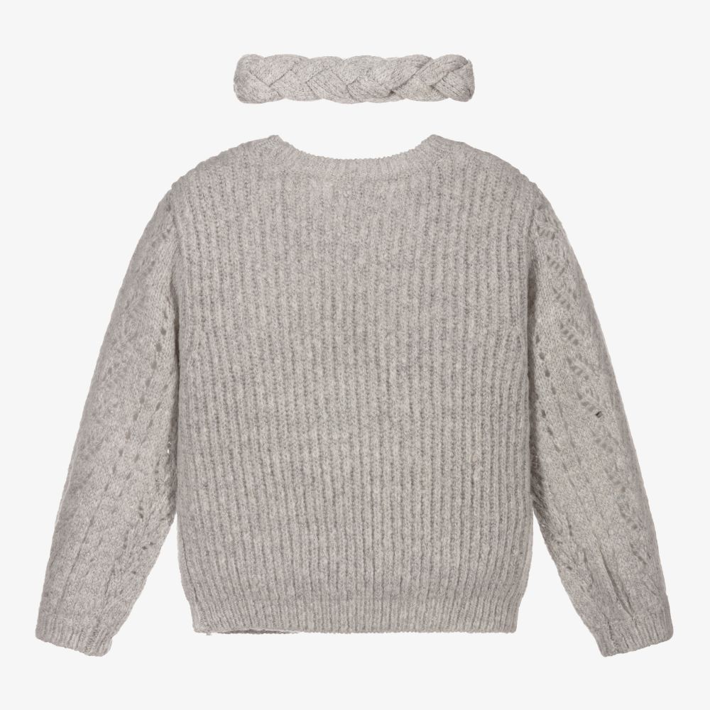 Mayoral-Трикотажный свитер и повязка на голову серого цвета | Childrensalon Outlet