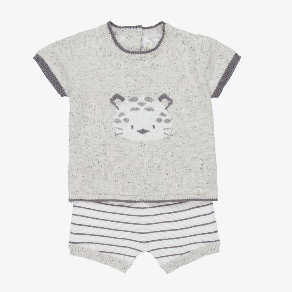 Mayoral Newborn - Grey Knitted Baby Shorts Set | Childrensalon