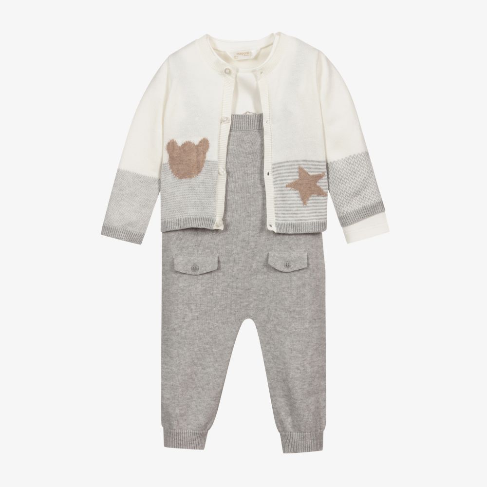 Mayoral Newborn - Grey Knitted Dungaree Set | Childrensalon