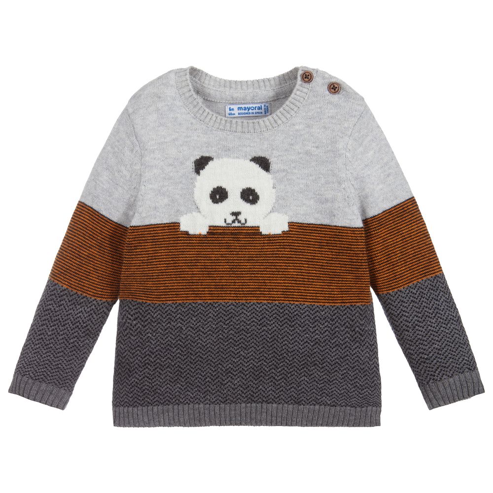 Mayoral - Grauer Strickpullover mit Panda | Childrensalon