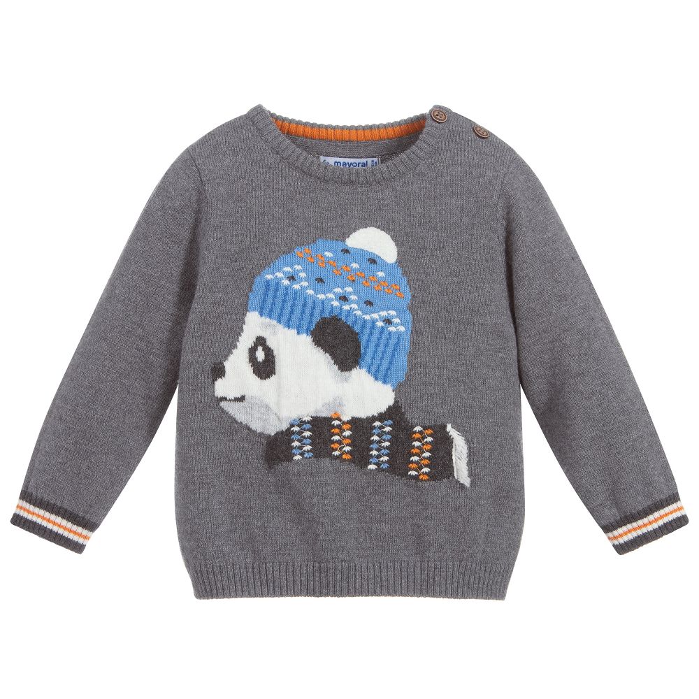 Mayoral - Серый вязаный свитер с пандой | Childrensalon