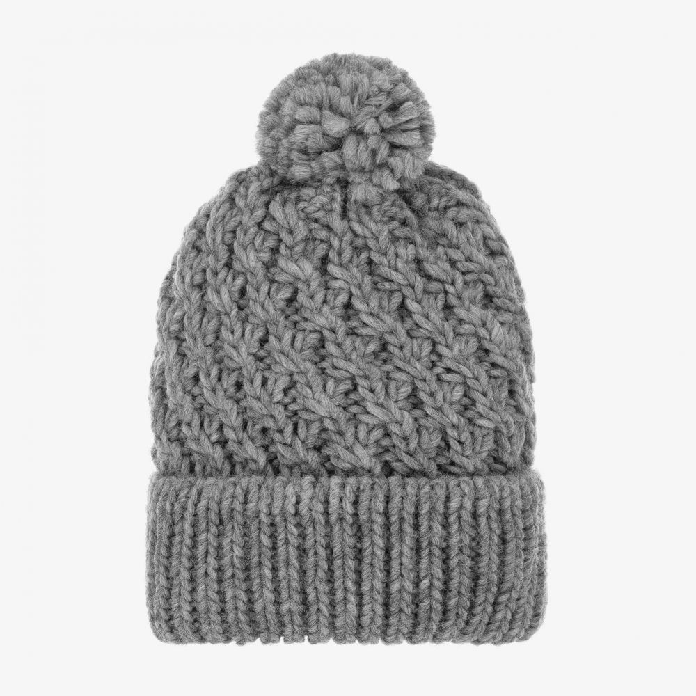 Mayoral - Bonnet gris en maille à pompon | Childrensalon