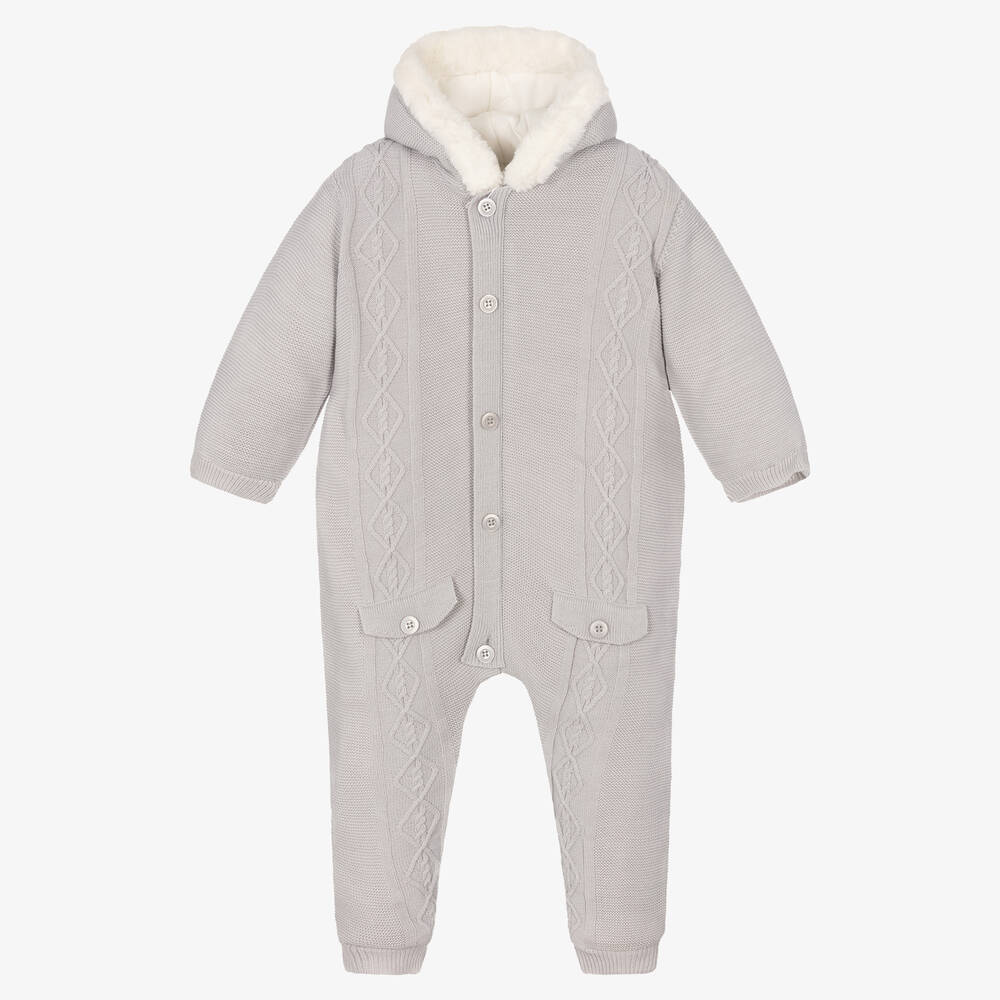 Mayoral Newborn - Grey Knitted Pramsuit | Childrensalon