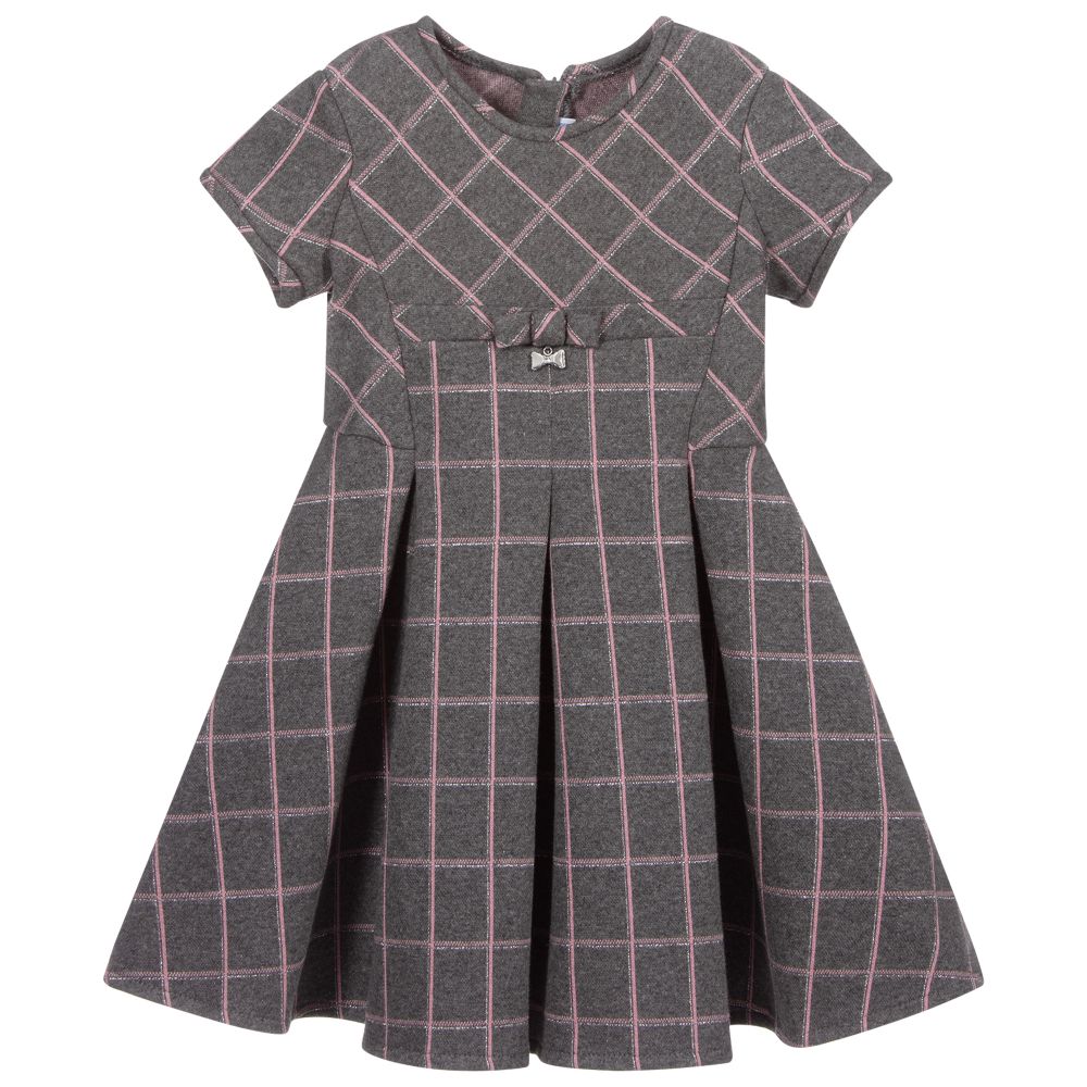Mayoral - Grey & Pink Check Dress | Childrensalon