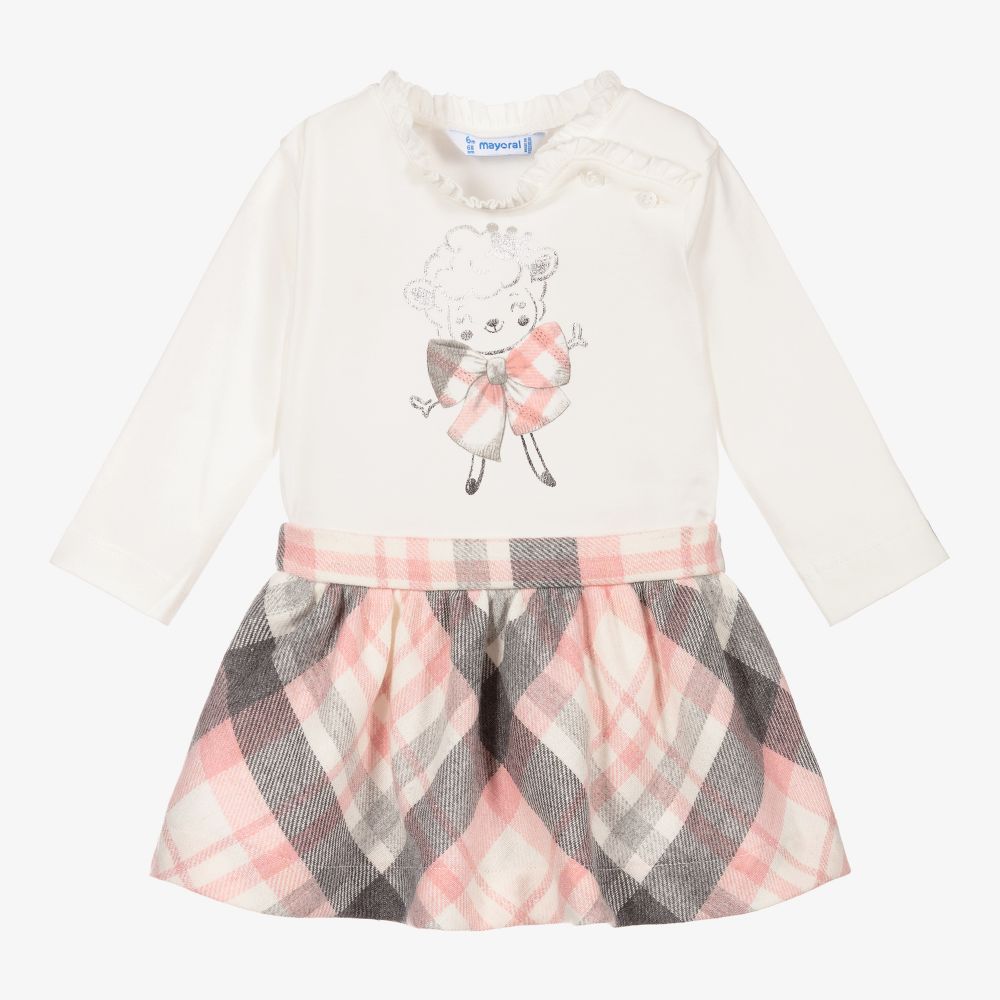 Mayoral-Grey & Pink Check Skirt Set | Childrensalon Outlet