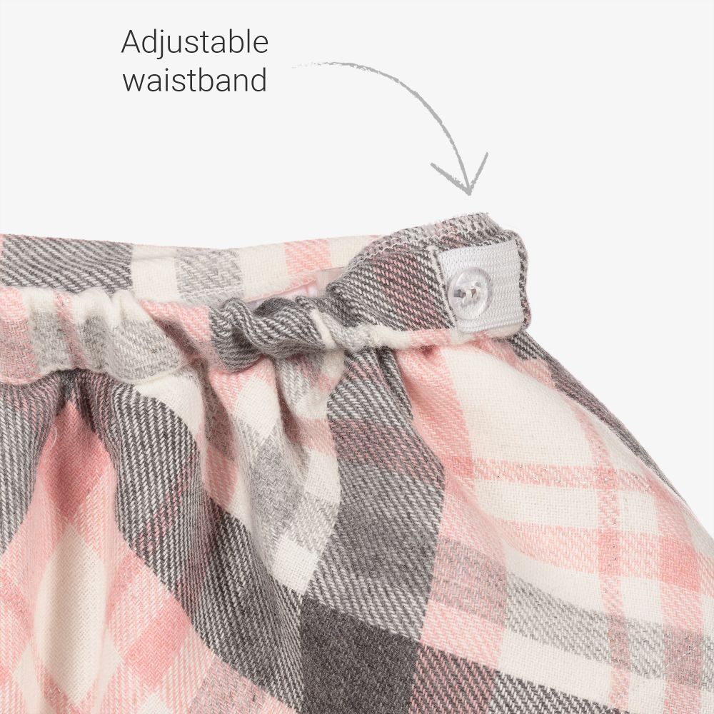 Mayoral-طقم تنورة قطن وصوف كاروهات لون رمادي وزهري | Childrensalon Outlet