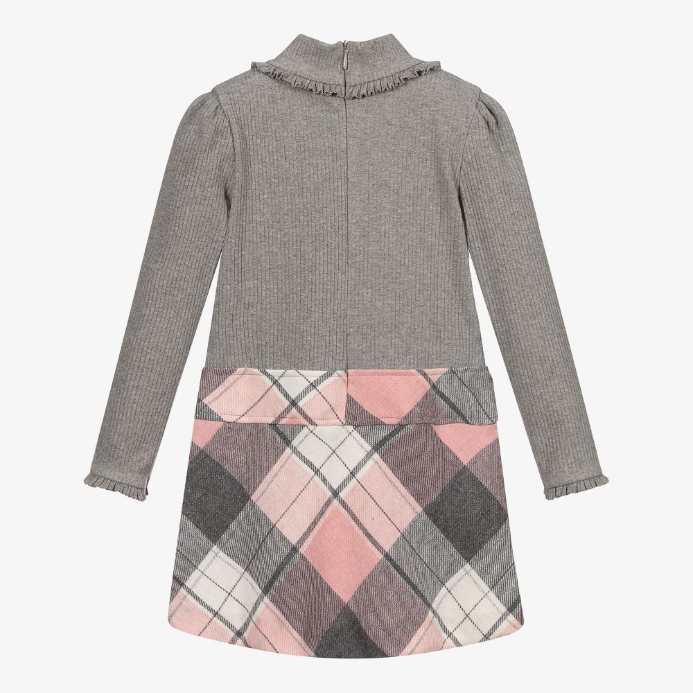 Mayoral-Grey & Pink Checked Dress | Childrensalon Outlet