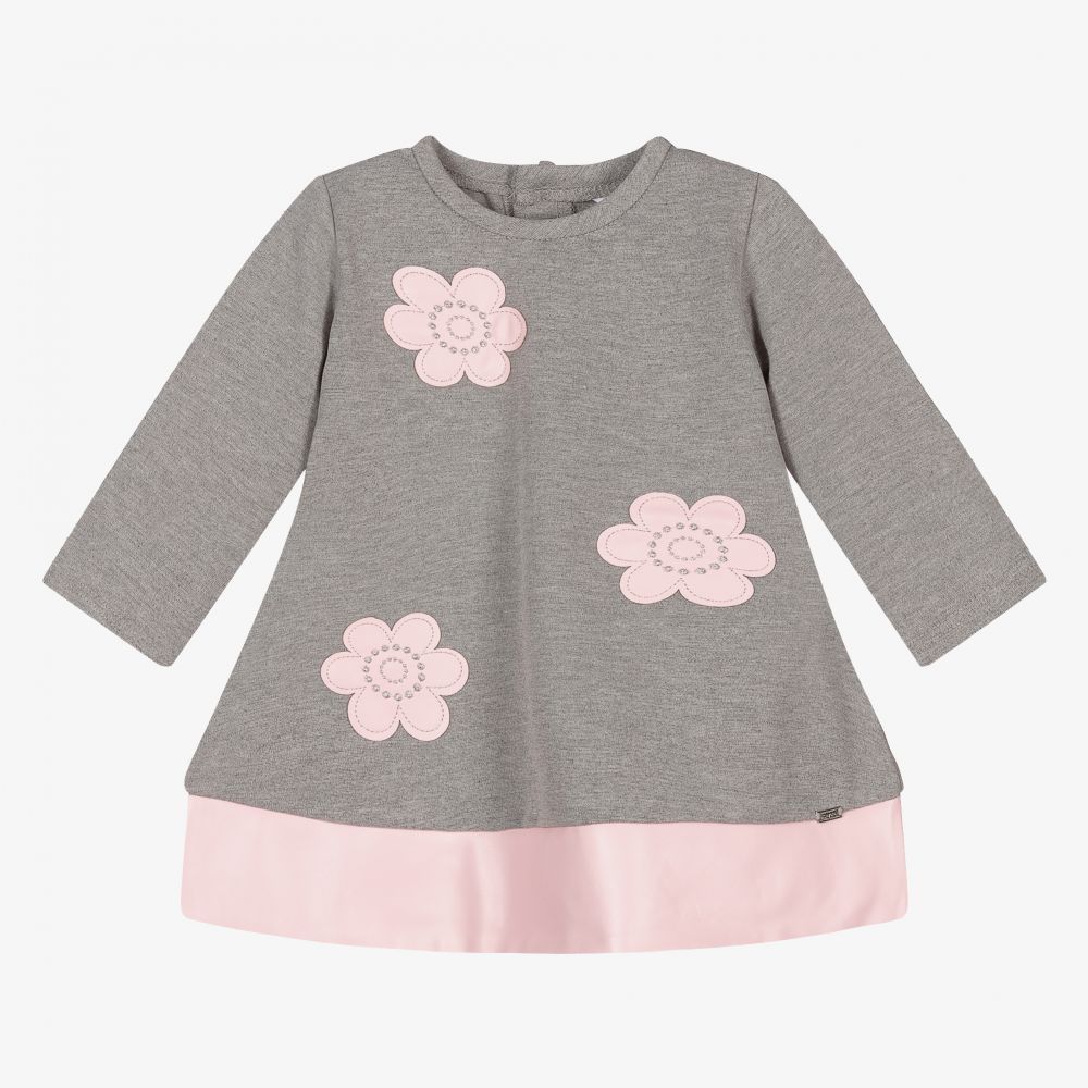 Mayoral - Grey & Pink Flower Dress | Childrensalon