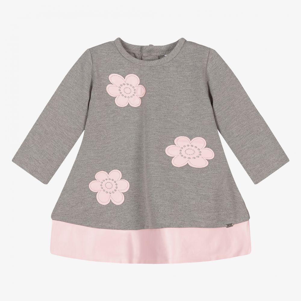 Mayoral - Kleid mit Blumen in Grau und Rosa | Childrensalon