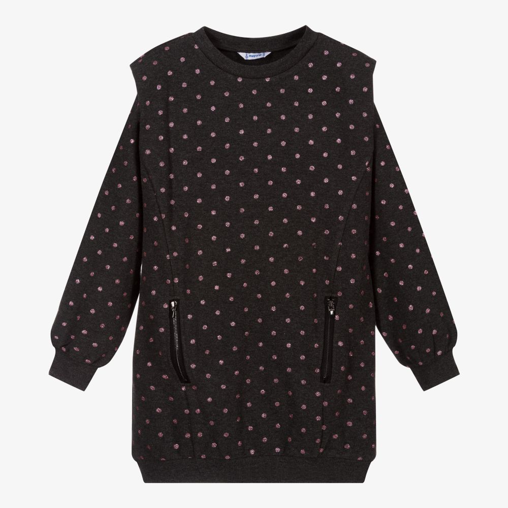 Mayoral-Grey & Pink Polka Dot Dress | Childrensalon Outlet