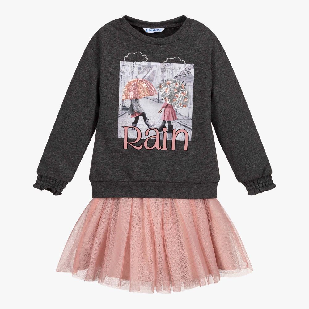 Mayoral - Grey & Pink Skirt Set | Childrensalon