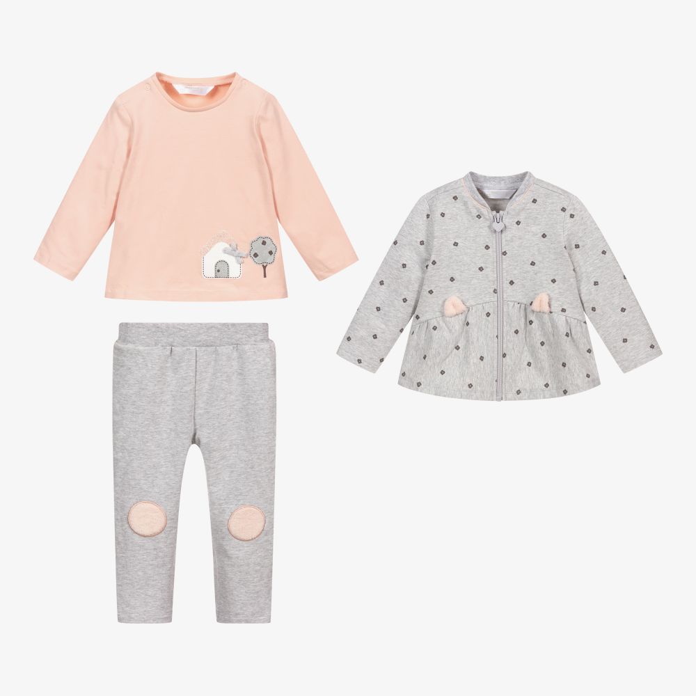 مايورال Newborn-طقم بنطلون قطن جيرسي لون رمادي وزهري للمولودات | Childrensalon Outlet