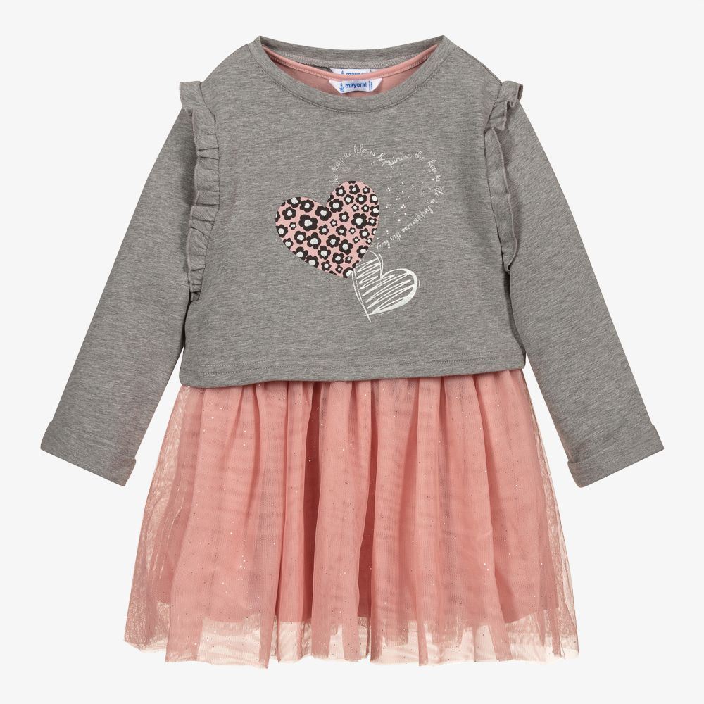 Mayoral - Grey & Pink Tulle Dress Set | Childrensalon