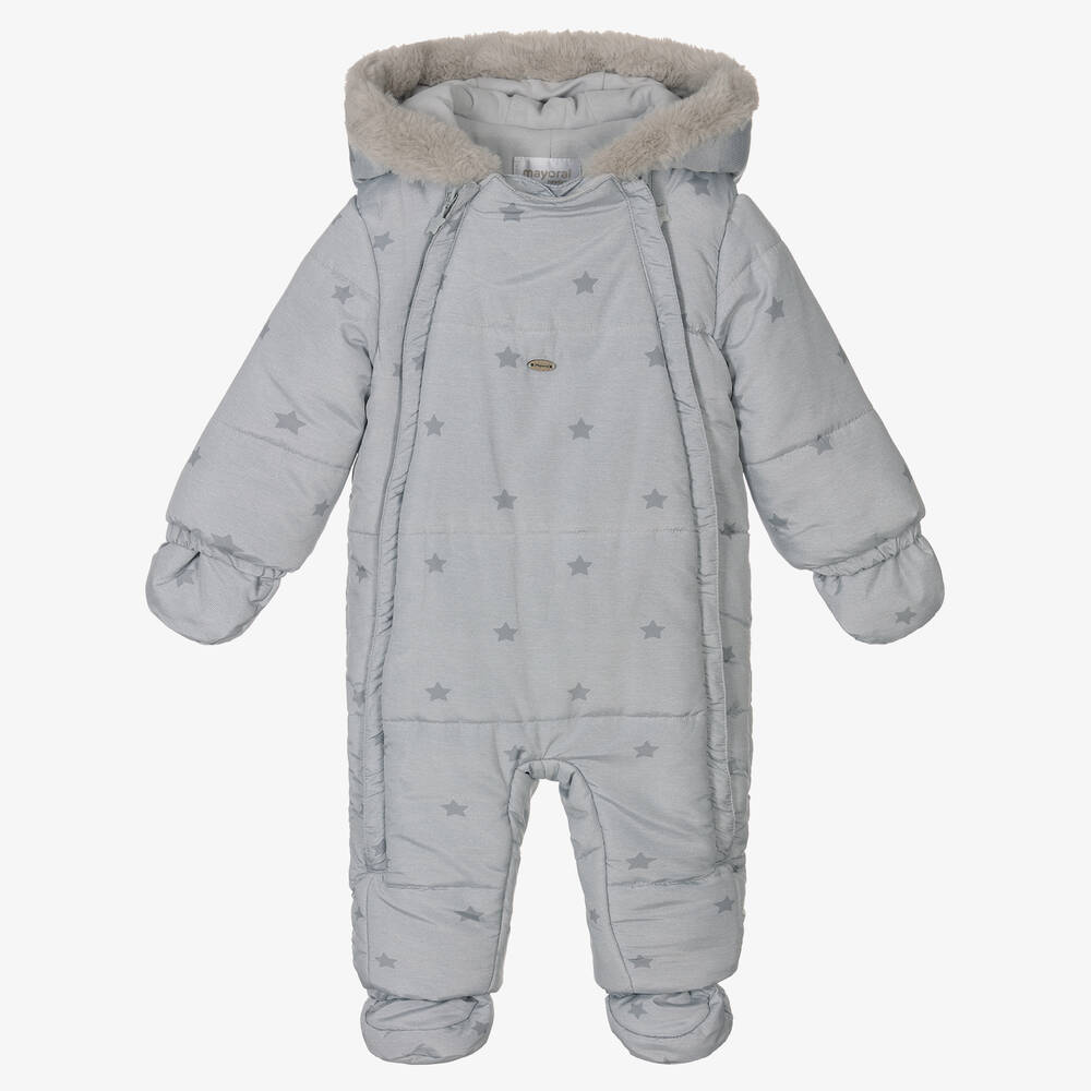 Mayoral Newborn - Grey Stars Baby Snowsuit | Childrensalon