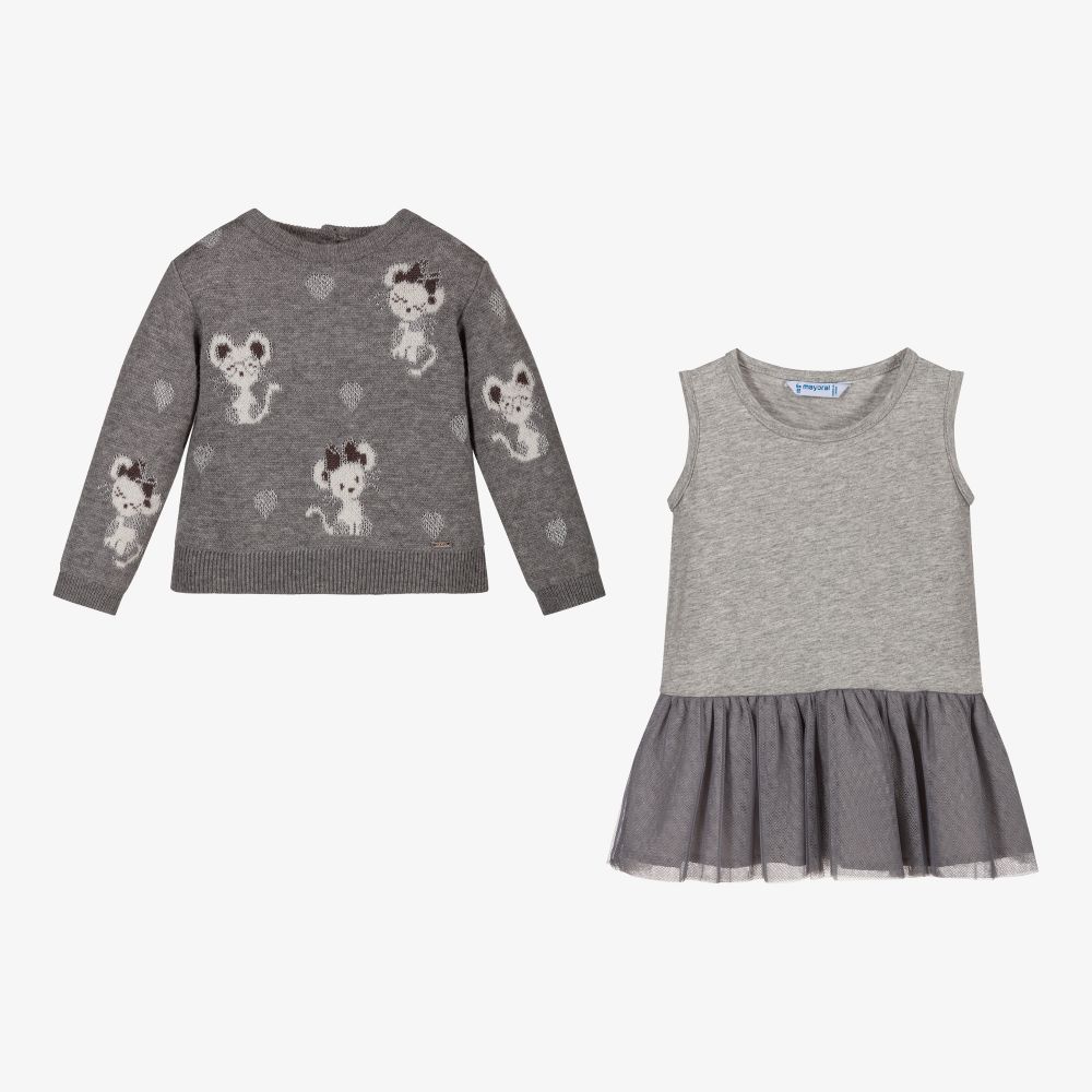 Mayoral-Grey Sweater & Dress Set | Childrensalon Outlet