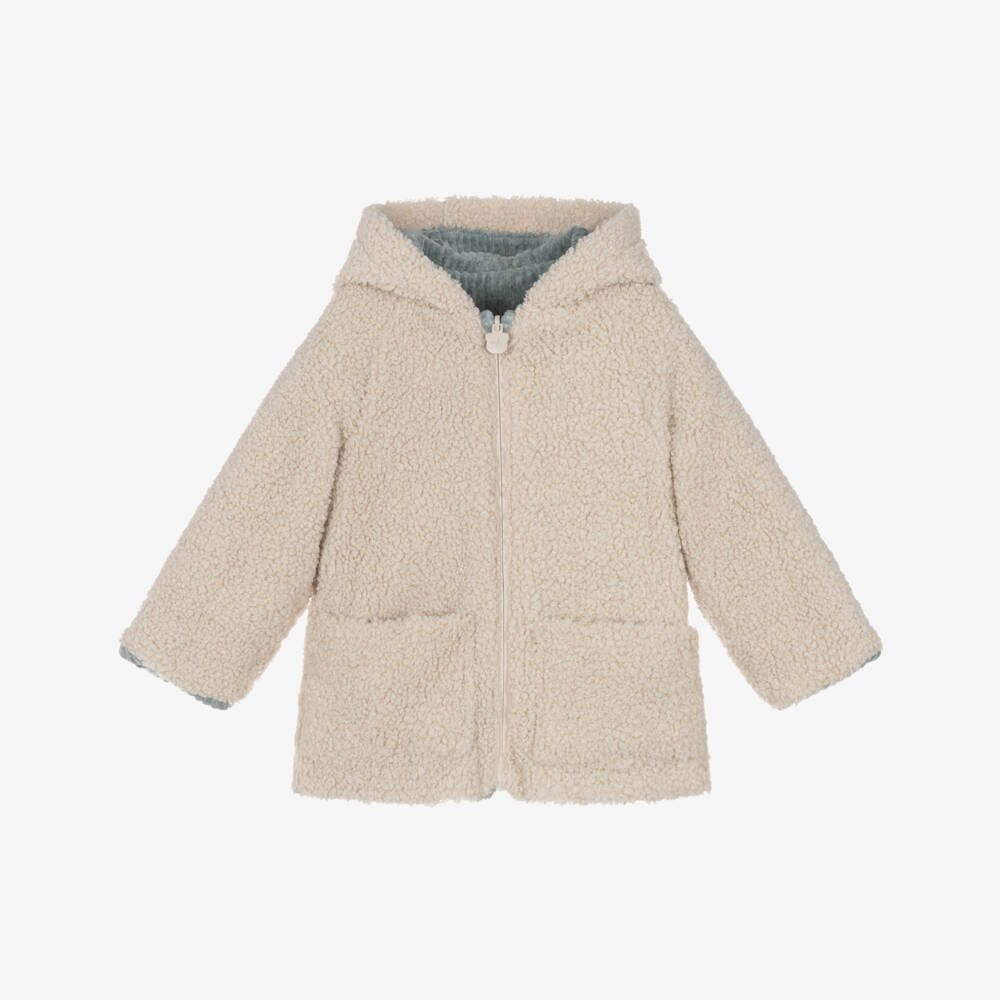 Mayoral Newborn-Grey Velour & Beige Teddy Fleece Reversible Baby Pram Coat | Childrensalon Outlet
