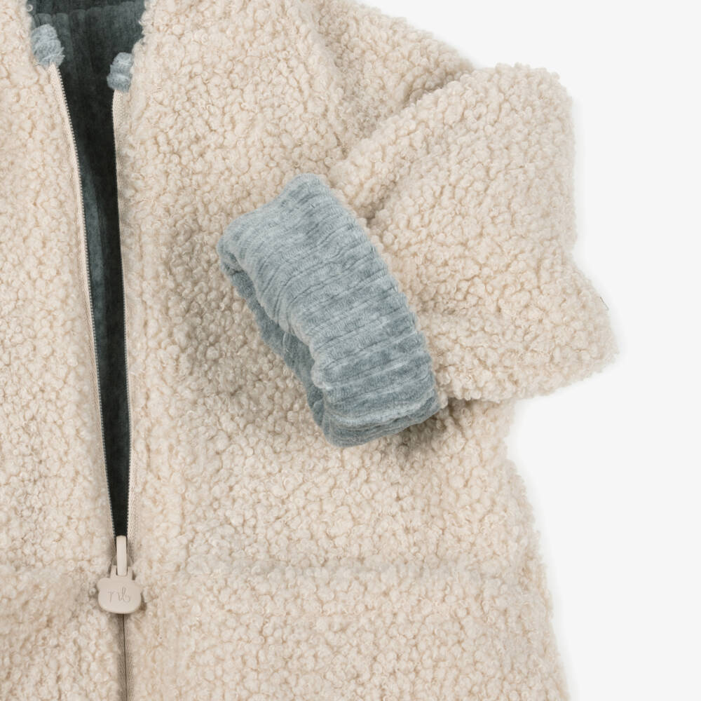 Mayoral Newborn-Grey Velour & Beige Teddy Fleece Reversible Baby Pram Coat | Childrensalon Outlet