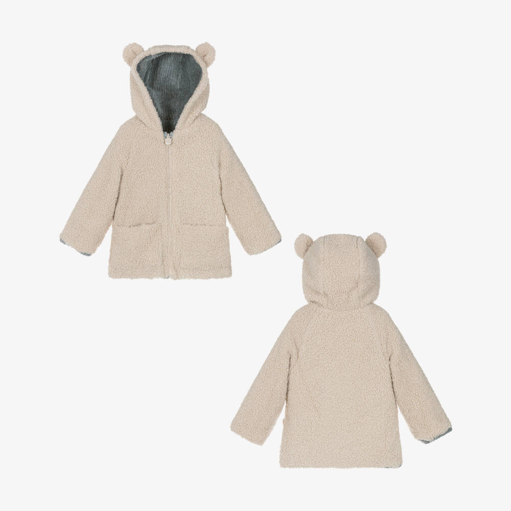 Mayoral Newborn-Grey Velour & Beige Teddy Fleece Reversible Baby Pram Coat | Childrensalon Outlet
