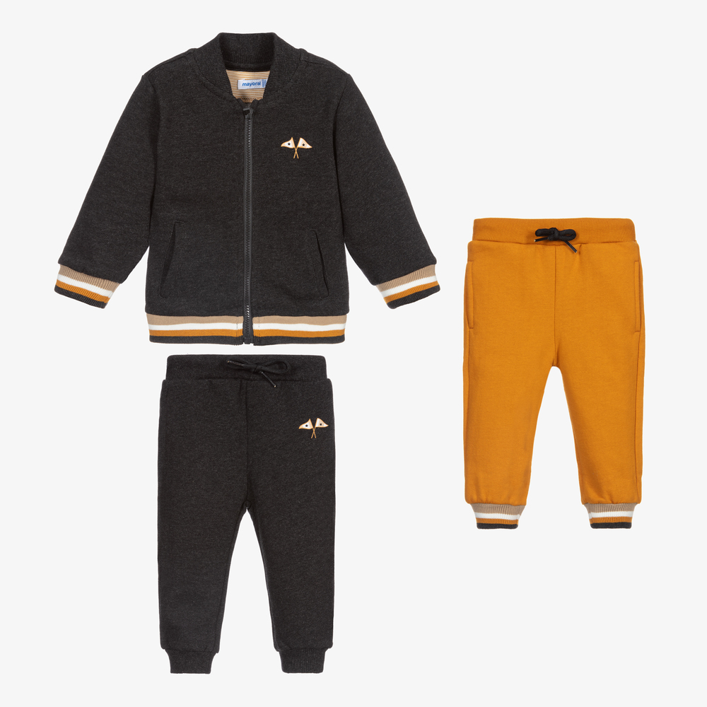 Mayoral - Grey & Yellow 3 Piece Tracksuit | Childrensalon