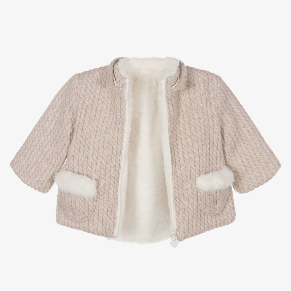 Mayoral Newborn-Infant Beige & Ivory Dual-Sided Coat | Childrensalon Outlet