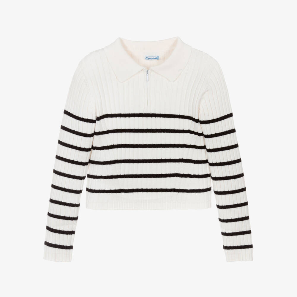 Mayoral-Ivory And Black Stripe Sweater | Childrensalon Outlet