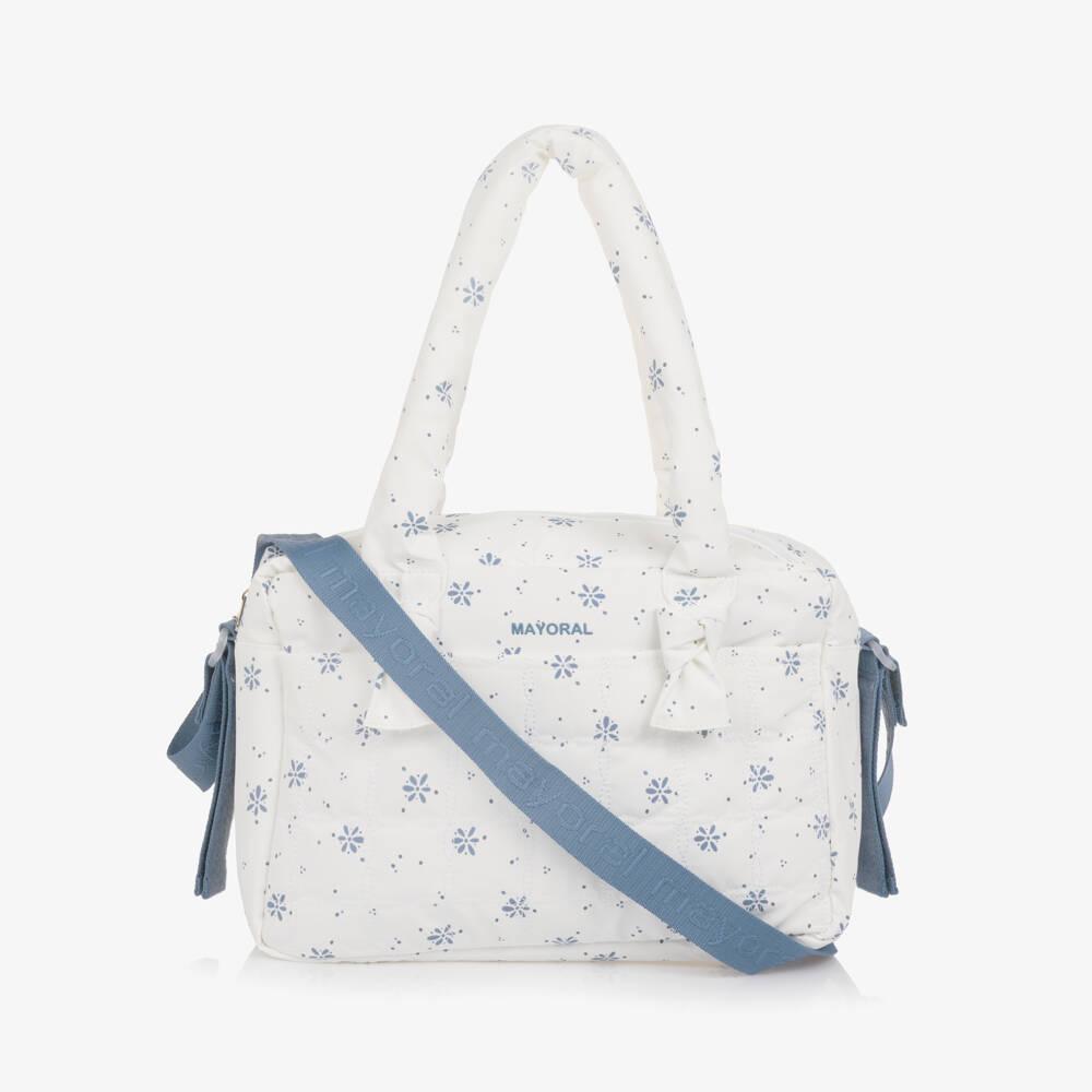 Mayoral Newborn-Ivory And Blue Printed Changing Bag | Childrensalon Outlet