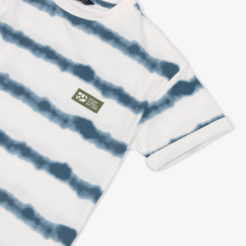 Mayoral Nukutavake-Ivory And Blue Stripe Tshirt | Childrensalon Outlet