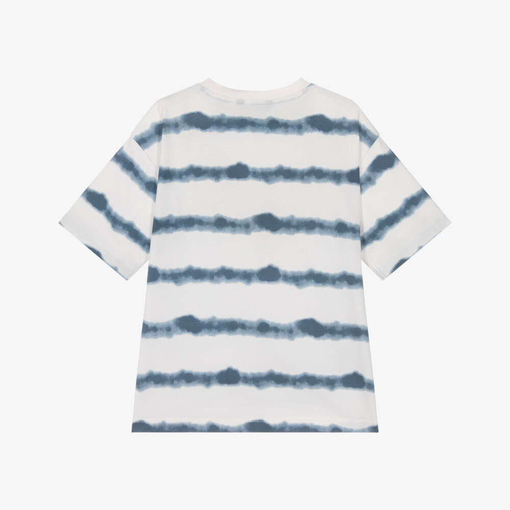 Mayoral Nukutavake-Ivory And Blue Stripe Tshirt | Childrensalon Outlet