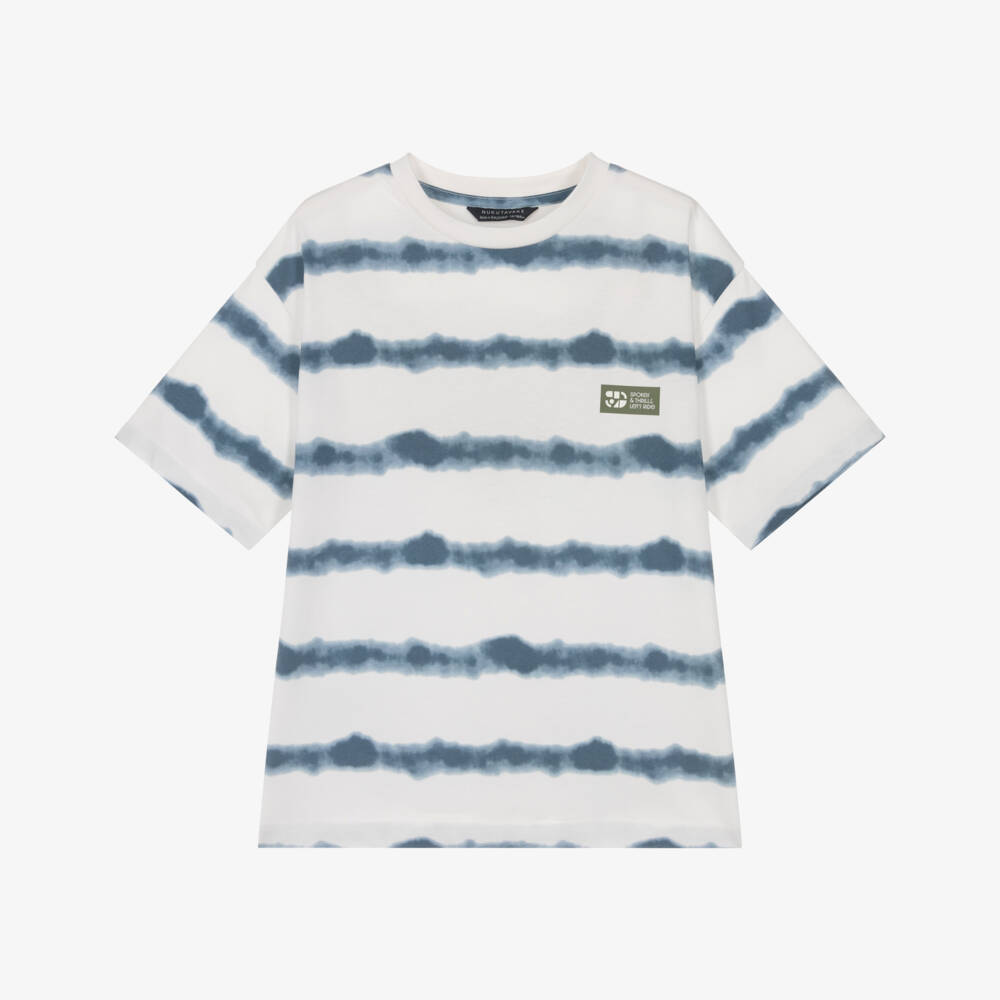 Mayoral Nukutavake-Ivory And Blue Stripe Tshirt | Childrensalon Outlet