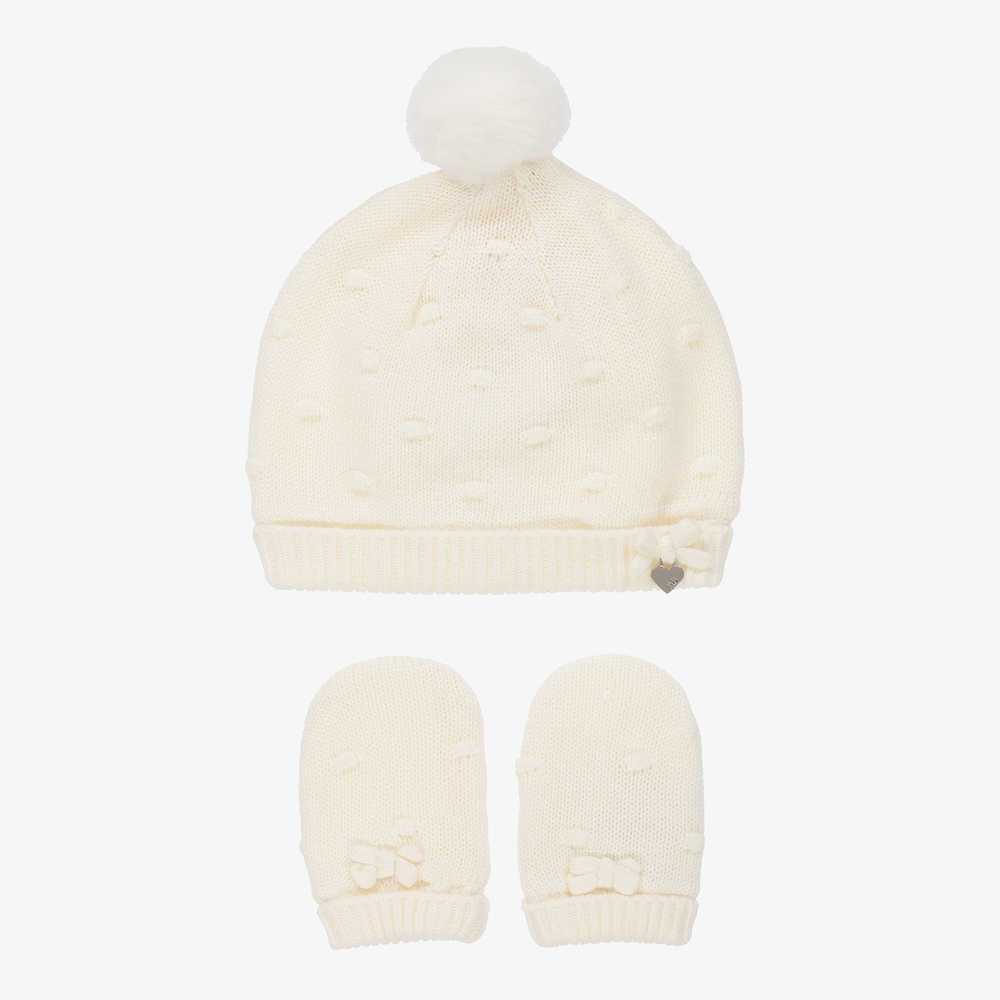 Mayoral Newborn Ivory Baby Hat Mittens Set Childrensalon Outlet