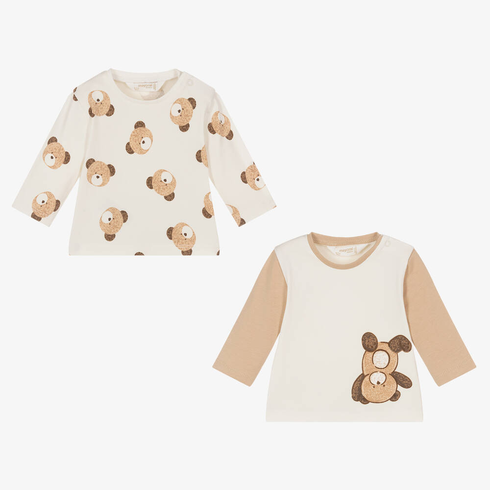 Mayoral - Ivory & Beige Bear Baby Tops (2 Pack) | Childrensalon