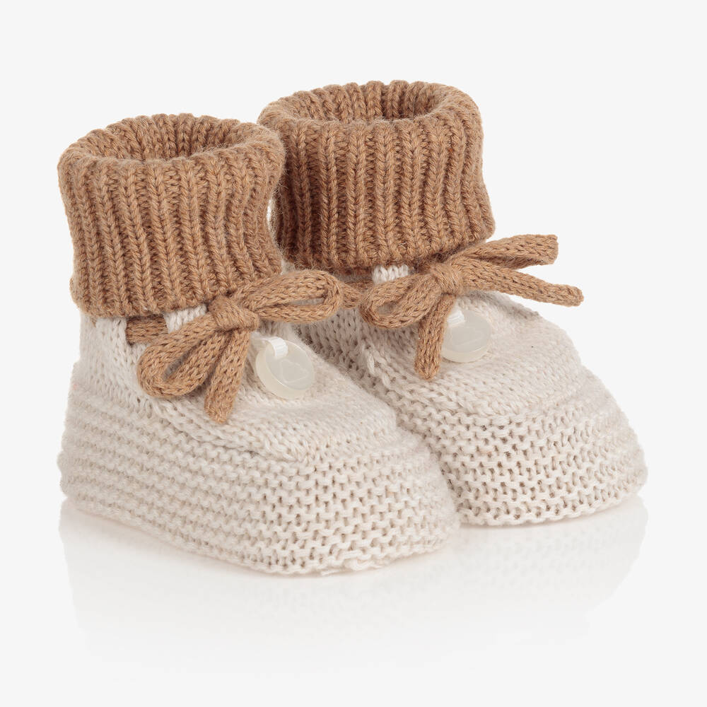 Mayoral Newborn - Ivory & Beige Knitted Booties | Childrensalon